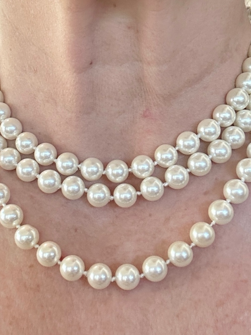 Vtg CAROLEE Majestic Pearl Necklace 3 Strand Knotted High End Art Deco 18” 13 mm - Picture 6 of 11